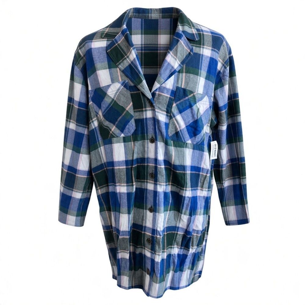 Old Navy Women's Flannel Button Down Shirt Dress Size XL Blue Green